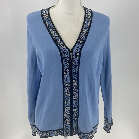 Essential G blue zip front rayon blend knit cardigan style jacket 1X - Picture 4 of 11